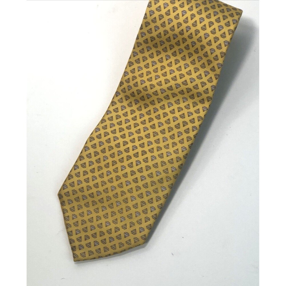 CHRISTINA 100% Silk Tie Yellow Gold Diamond Gemstone Pattern Men's Necktie